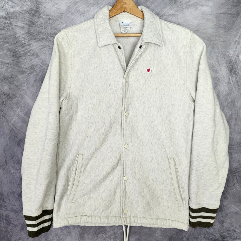 Champion Reverse Weave Snap Fleece Coaches Jacket Heather Grey Medium
